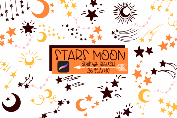 Download Stars &amp; Moon Procreate Stamp Brush - Moon procreate Collection
