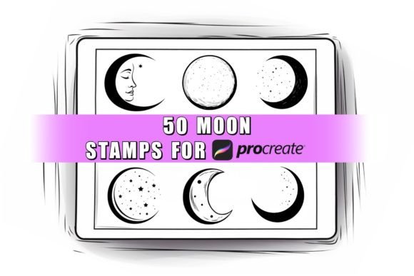 Download 50 Moon Procreate Stamps Brushes - Premium Bundle