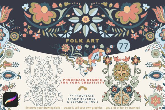 Download Folk Art Procreate Brushes, Floral Folk - Procreate brushes Collection